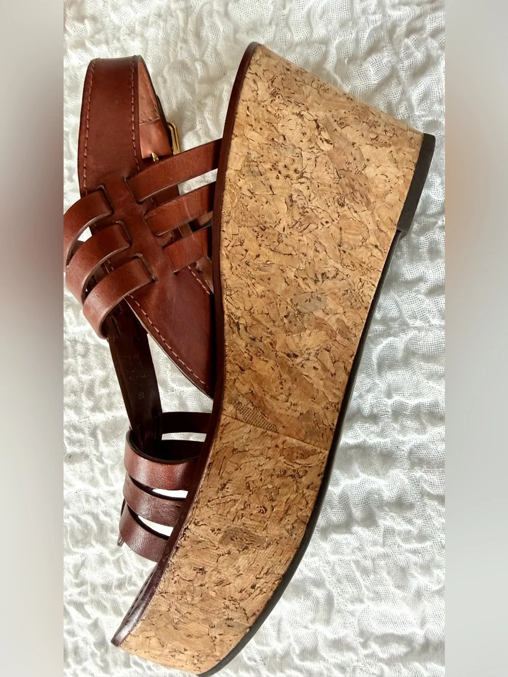 Tory Burch Leather Ace Cork Wedge Sandal Size 8